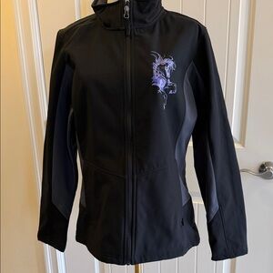 Port Authority Women's Black Softshell Jacket with Purple Design